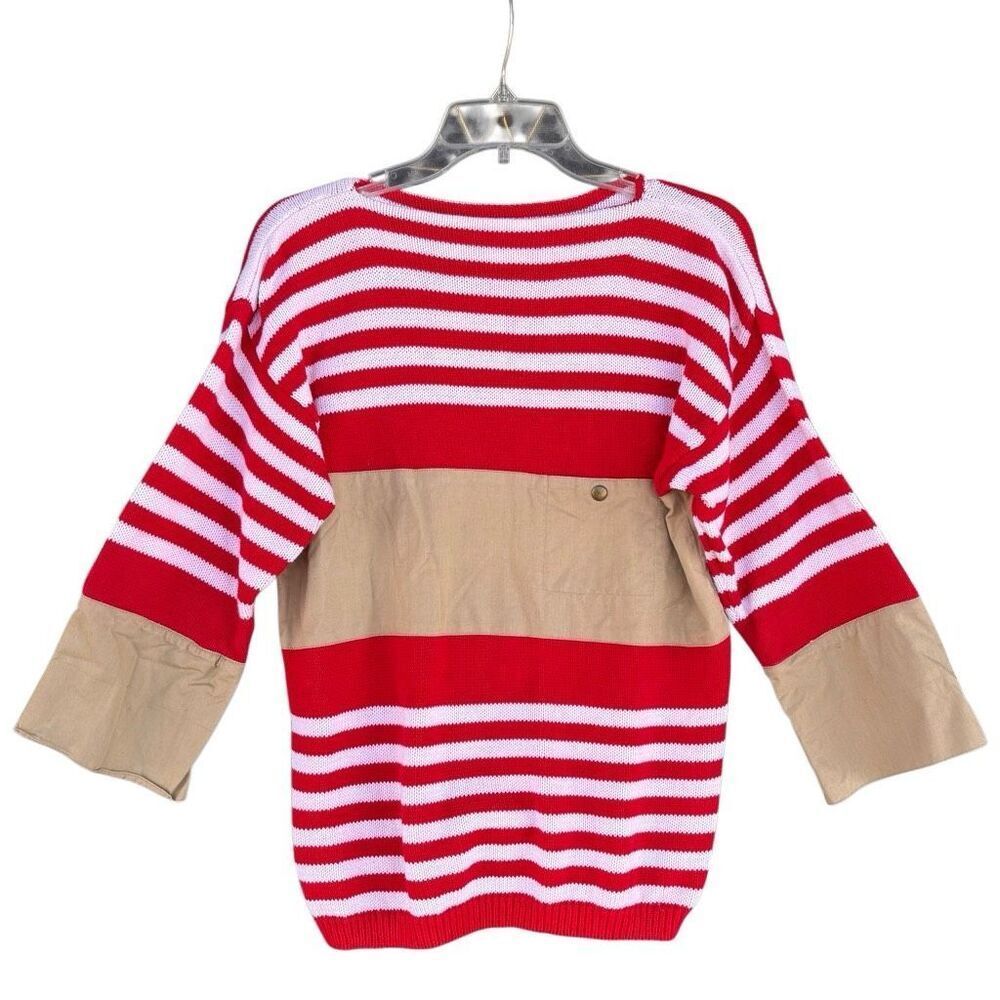 Vintage Marisa Christina White Red Stripes Sweater Women’s Size Small Tan Black
